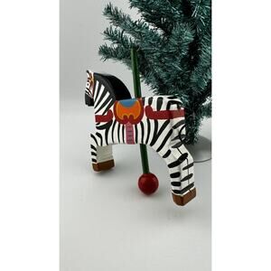 Artisanal Zebra Ornament, Hand-Painted, Wooden